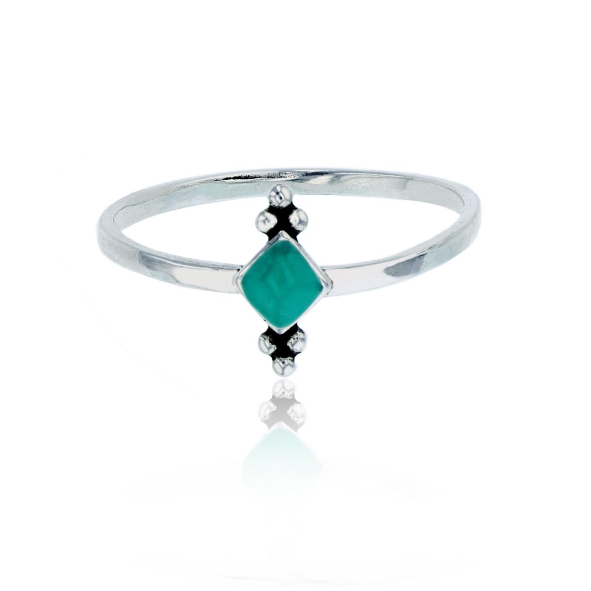 Sterling Silver Oxidized Rhombus Created Turquoise Fashion Ring