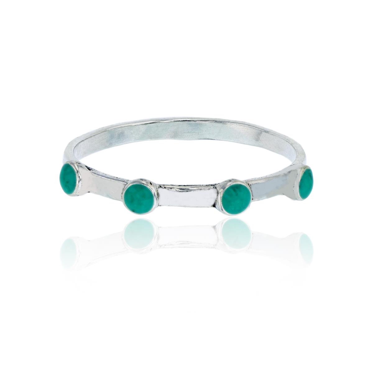Sterling Silver Oxidized 4-Stone Circle Created Turquoise Fashion Ring