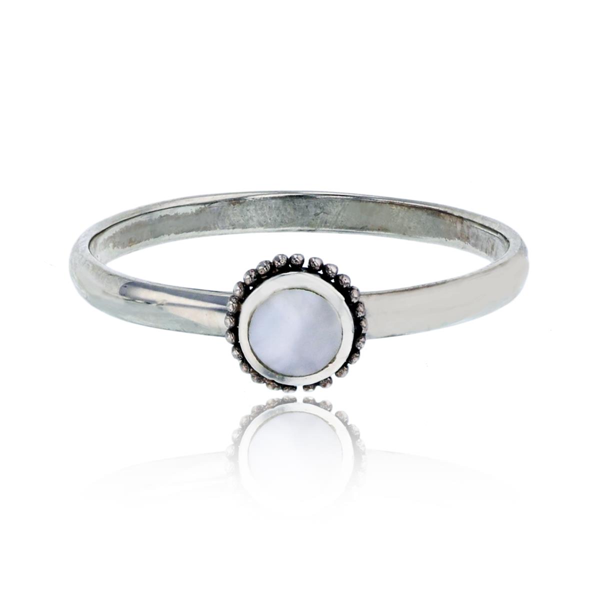 Sterling Silver Oxidized Circle Mother Of Pearl Milgrain Halo Fashion Ring