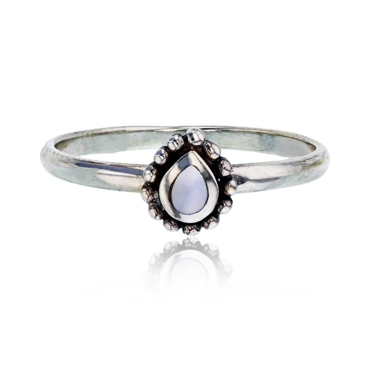 Sterling Silver Oxidized Pear Cut Mother Of Pearl Bubble Halo Fashion Ring
