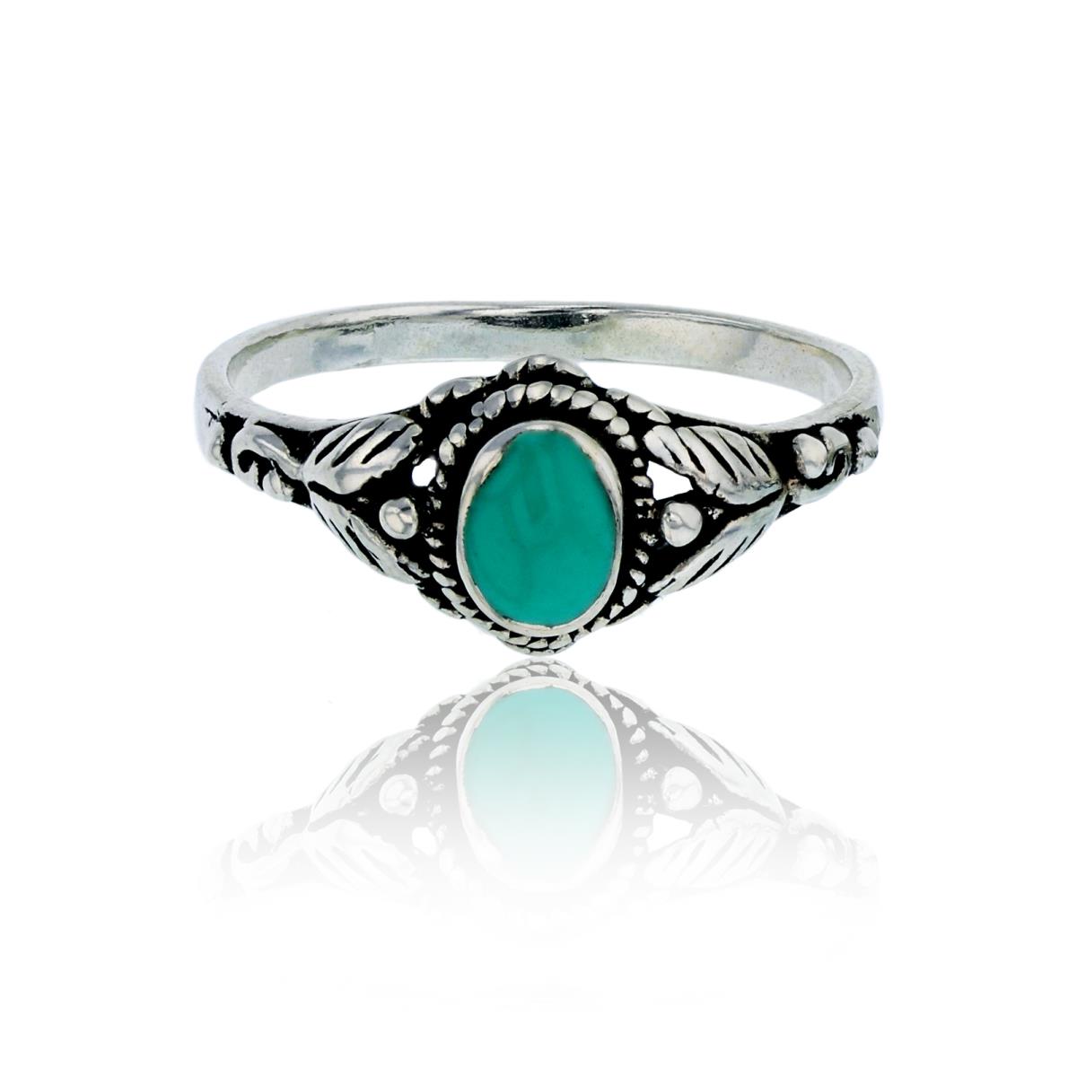 Sterling Silver Oxidized Oval Created Turquoise Antique Filigree Fashion Ring