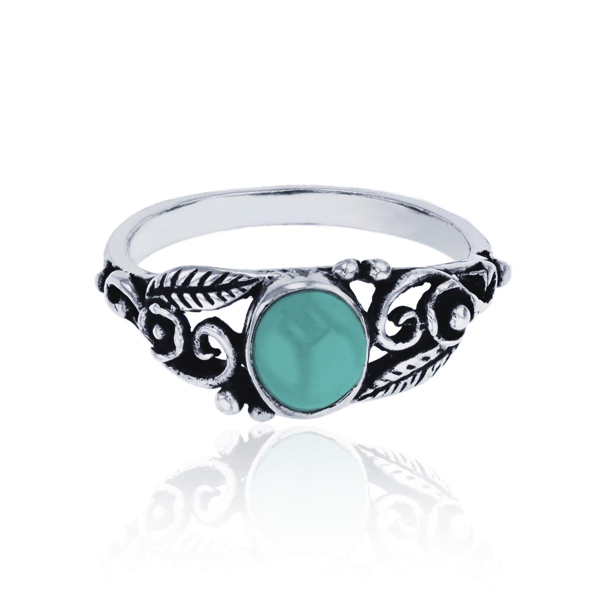 Sterling Silver Oxidized Round Created Turquoise Antique Textured Fashion Ring