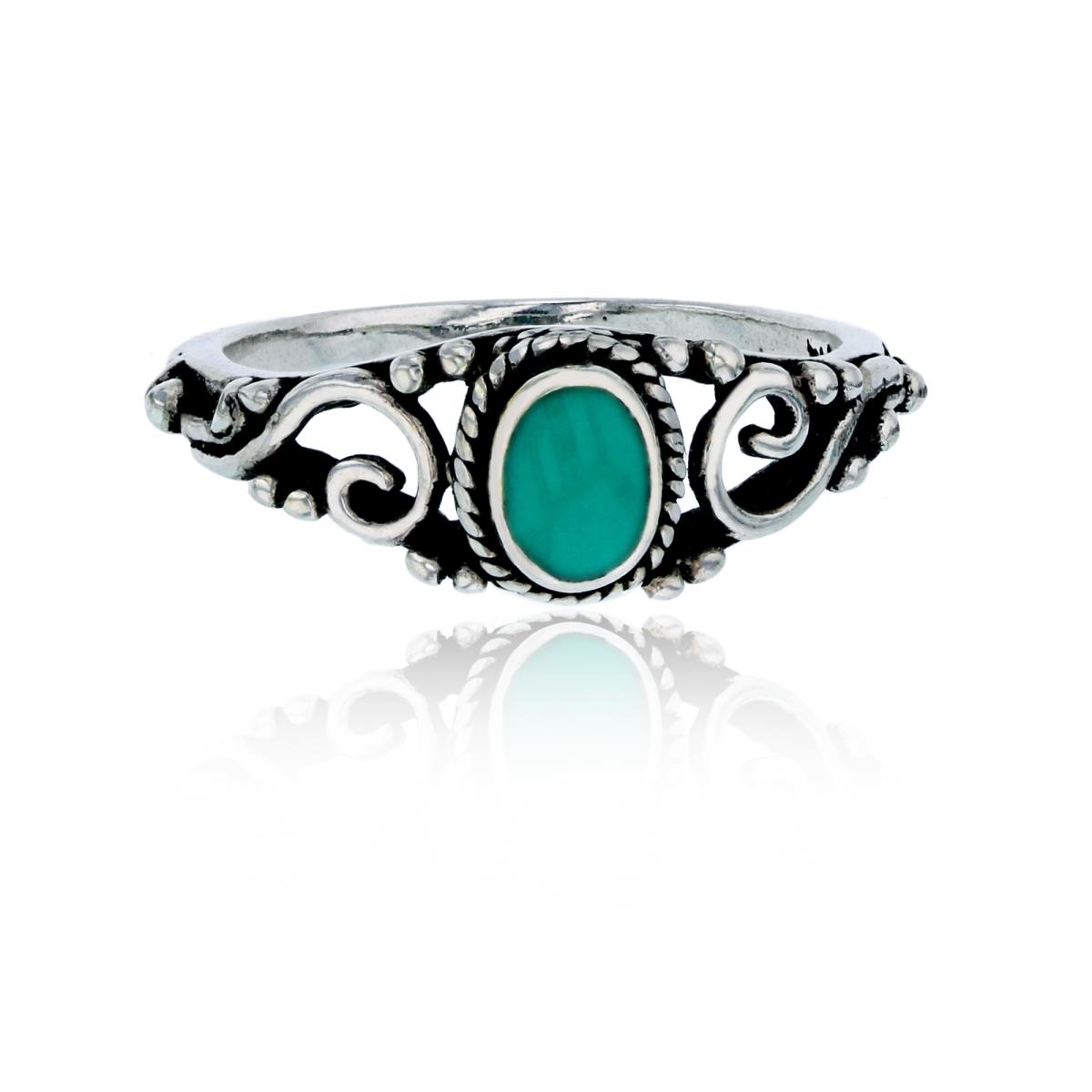 Sterling Silver Oxidized Created Turquoise Open Filigree Fashion Ring