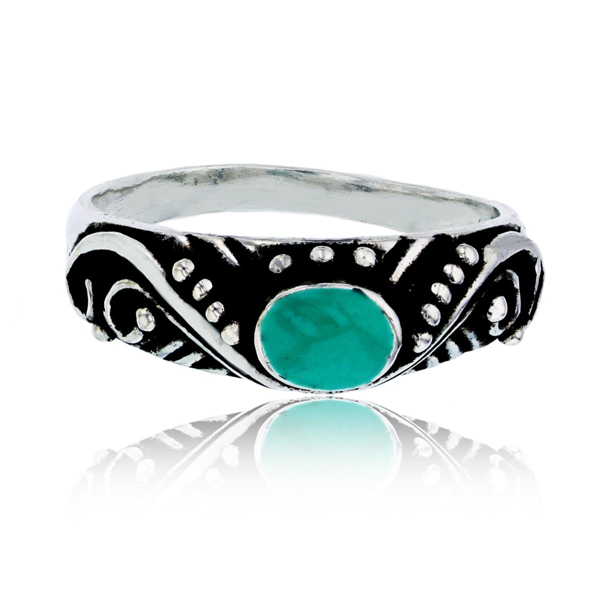 Sterling Silver Oxidized Created Turquoise Antique Design Fashion Ring