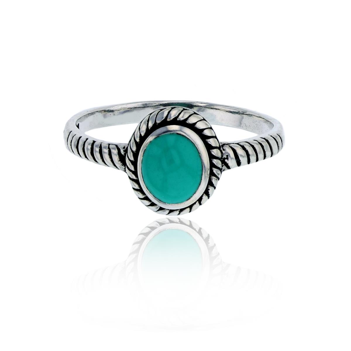 Sterling Silver Oxidized Created Turquoise Textured Halo & Sides Fashion Ring