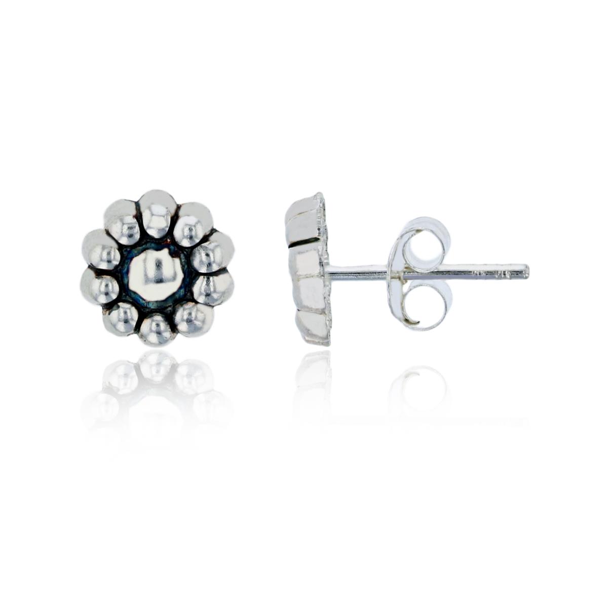 Sterling Silver Oxidized Bubble Flower Stud Earring