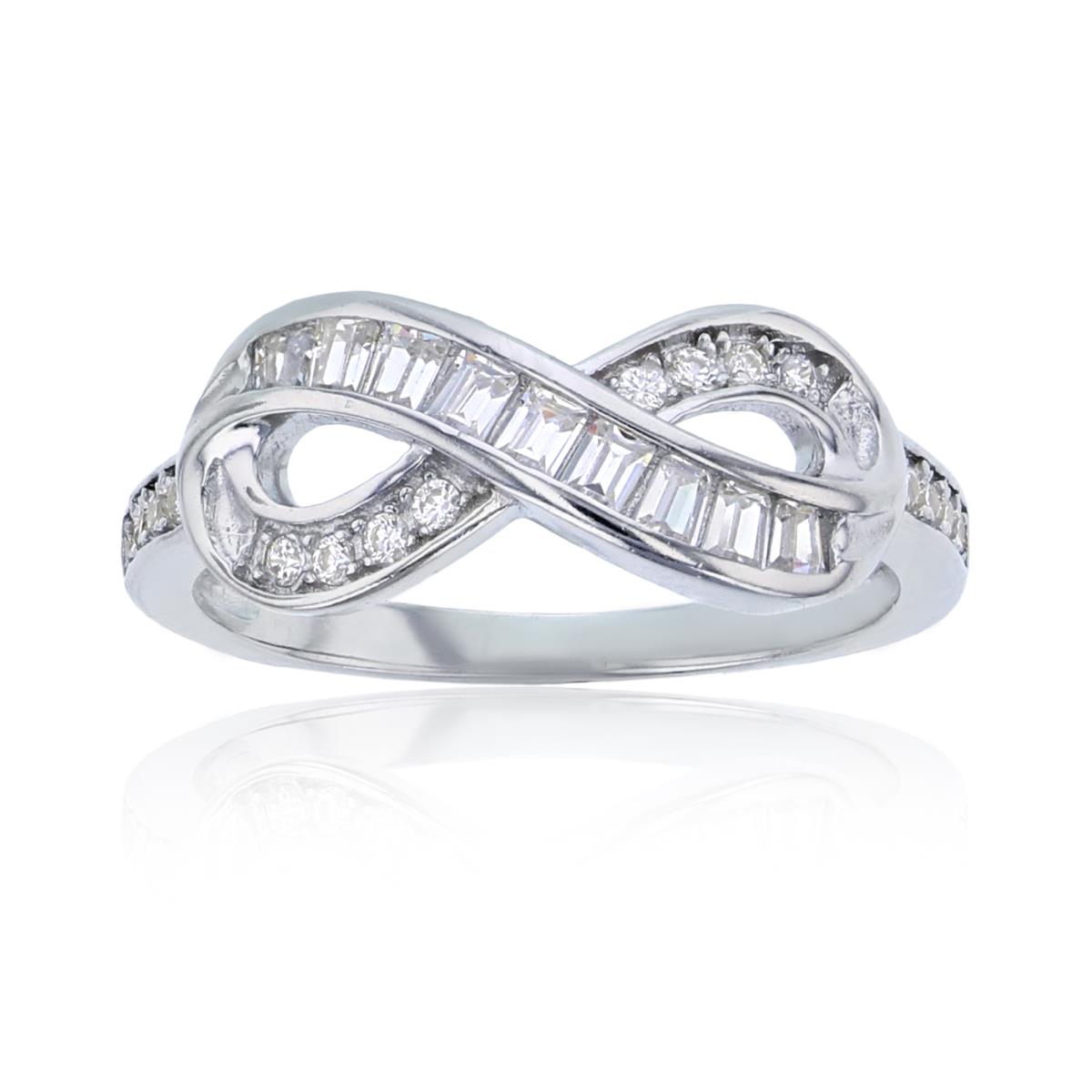Sterling Silver Rhodium Round & Baguette Cut Infinity  7mm Fashion Ring
