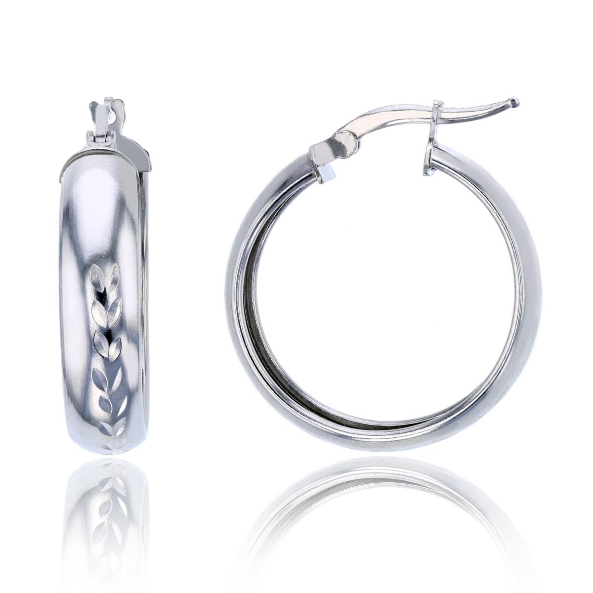 Sterling Silver Rhodium 25x7mm Diamond Cut  Hoop Earring