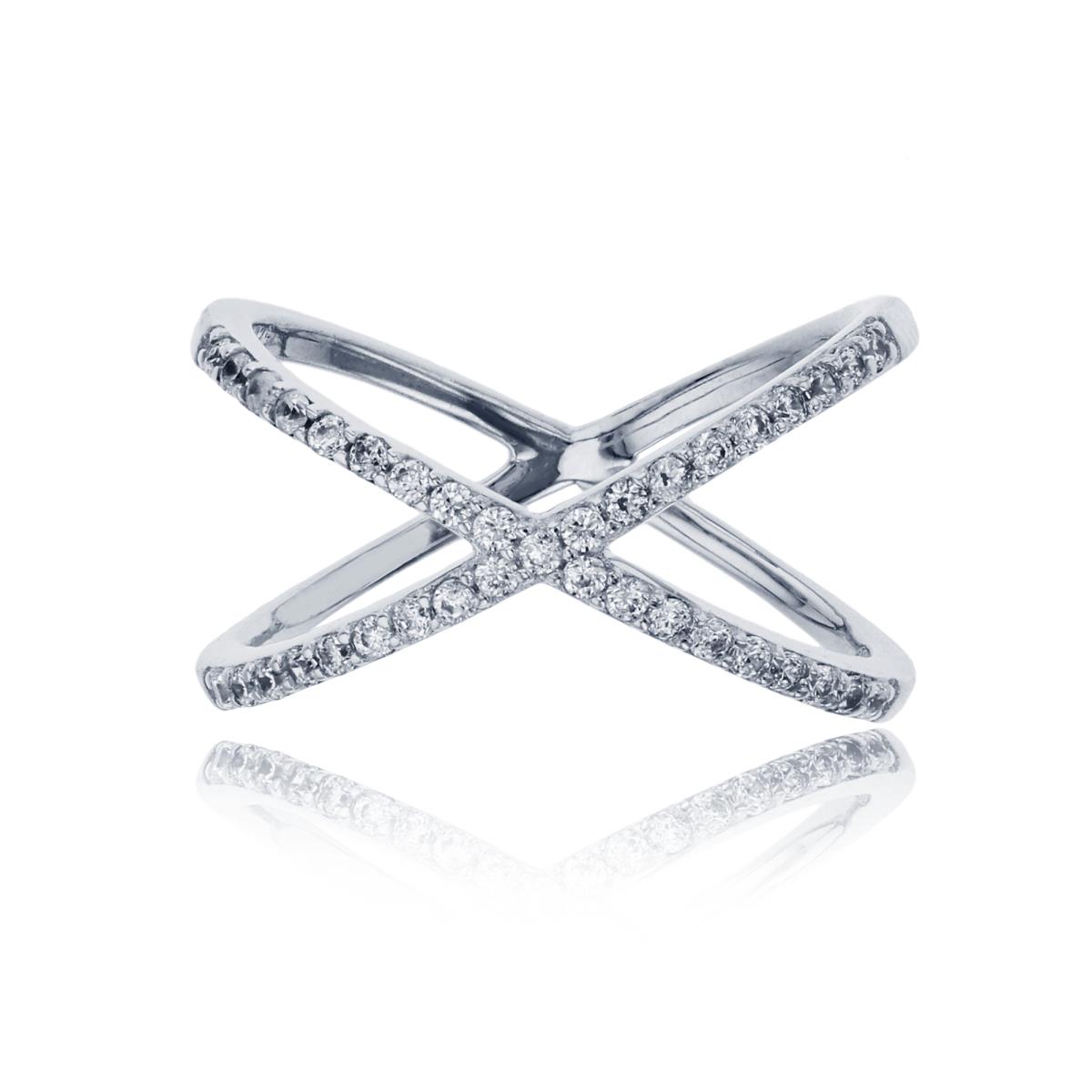 Sterling Silver Rhodium Criss Cross "X" Fashion Ring