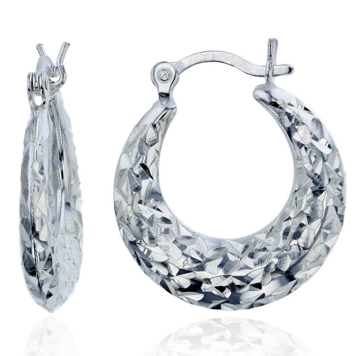 Sterling Silver Rhodium Diamond Cut Graduated Circle Hoop Earring