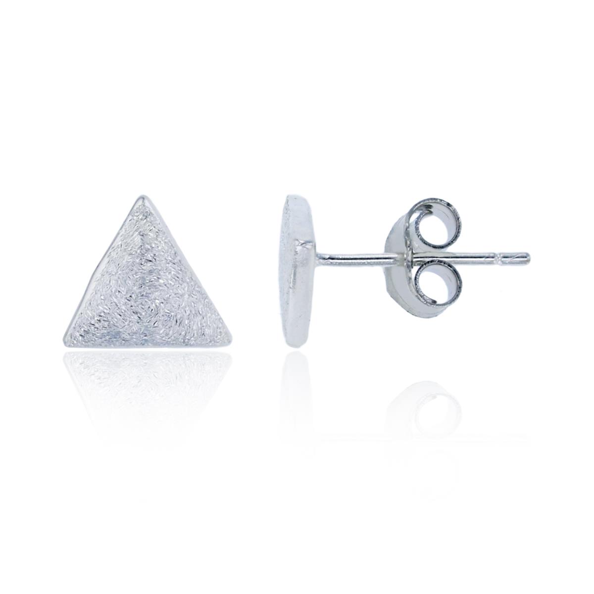 Sterling Silver Rhodium Satin Triangle Stud Earring