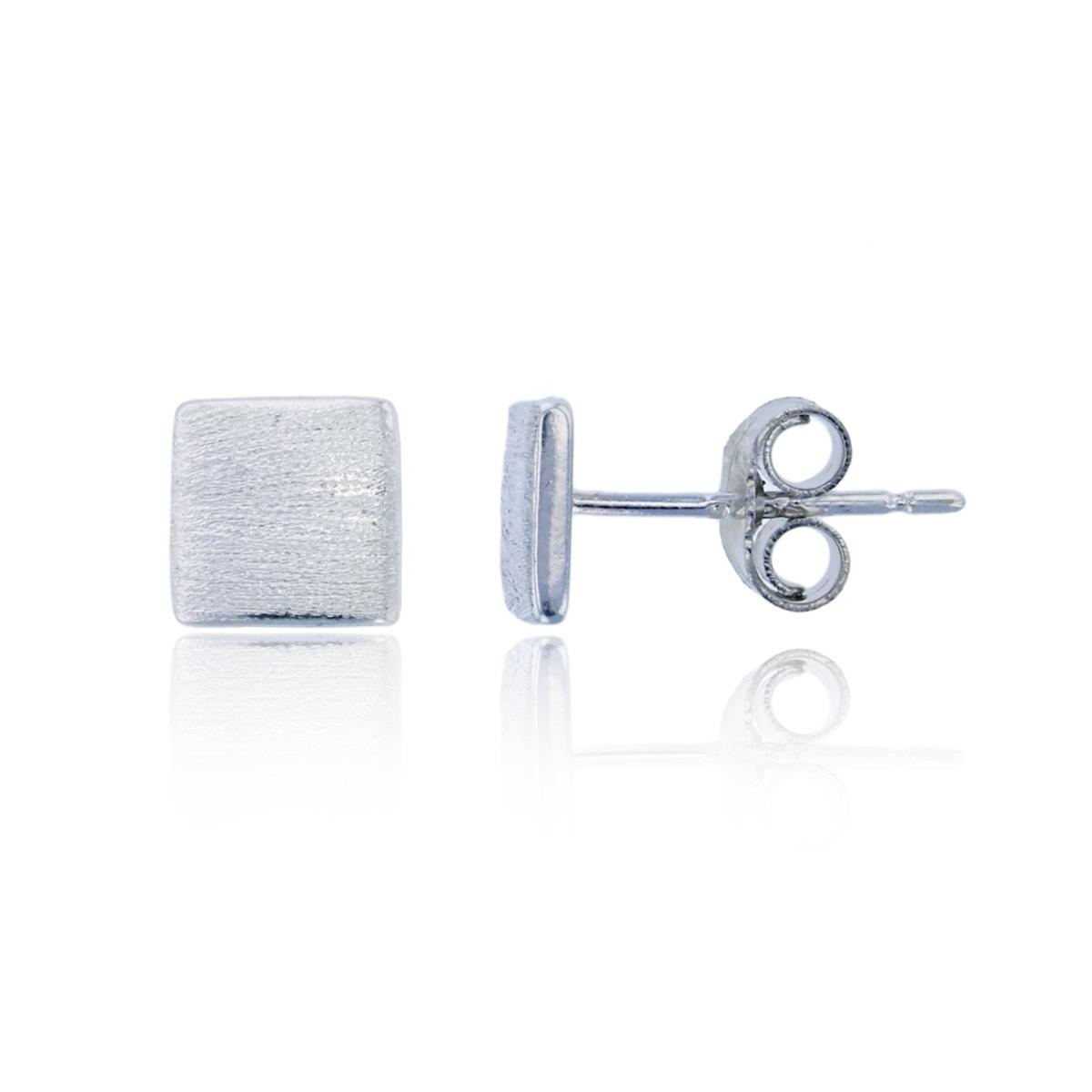 Sterling Silver Rhodium Satin Square Stud Earring