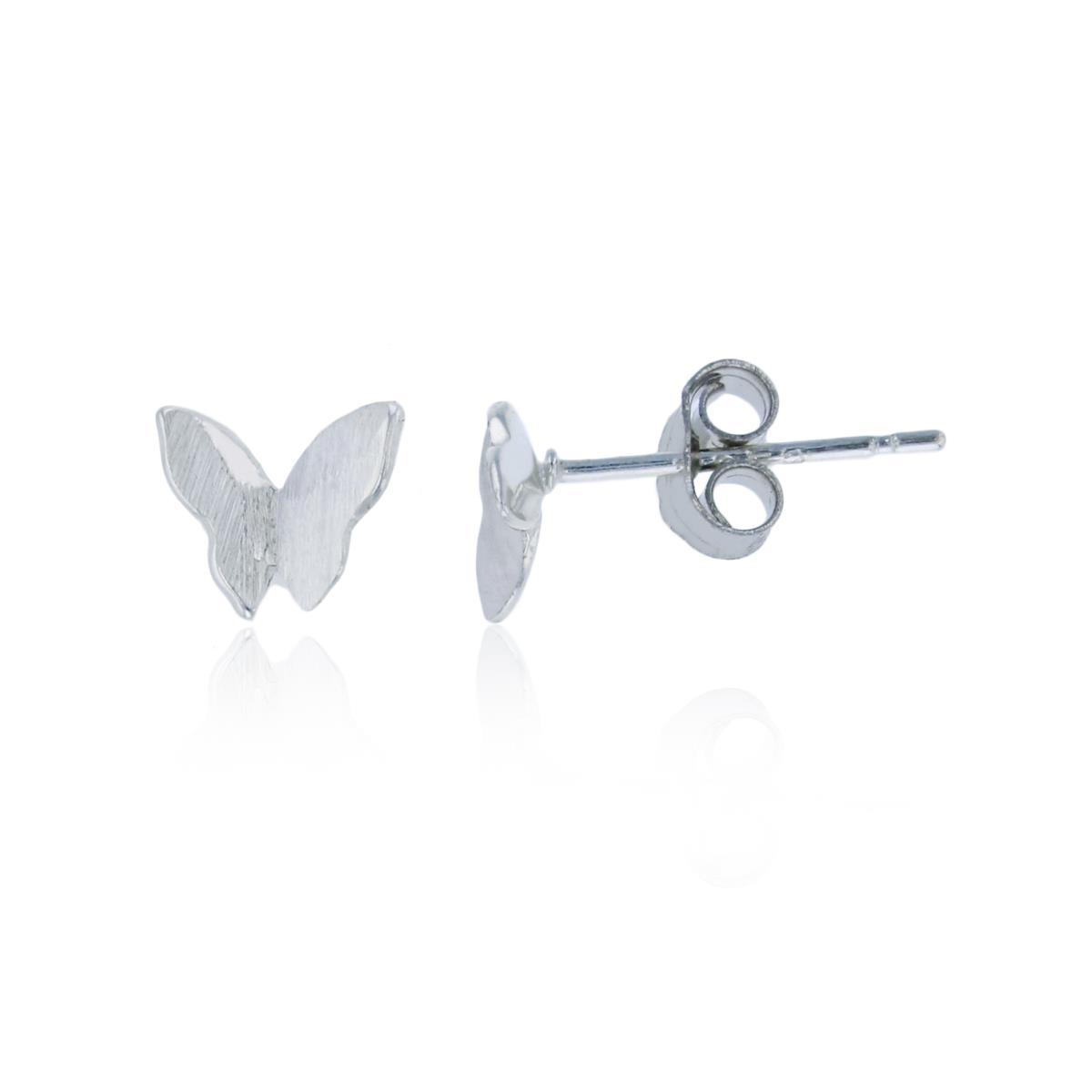Sterling Silver Rhodium Satin Finish Butterfly Stud Earring