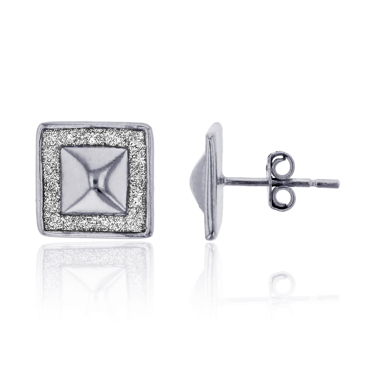 Sterling Silver Rhodium 10x10mm Polished Glitter Square Halo Stud Earring