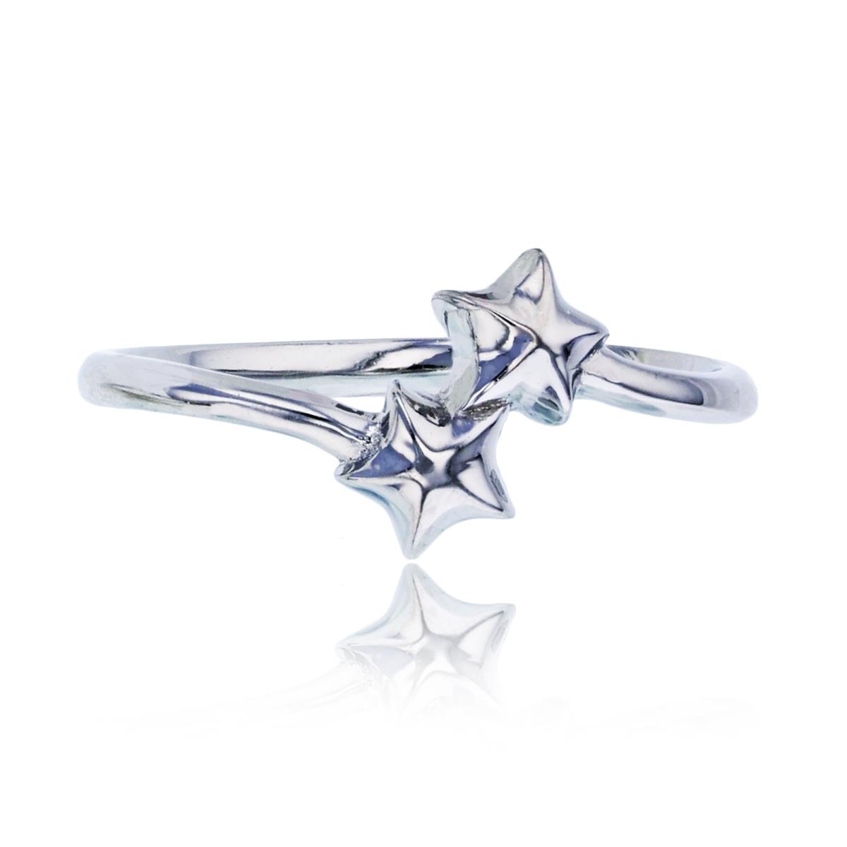 Sterling Silver Rhodium Polished Double Stars Fashion Ring
