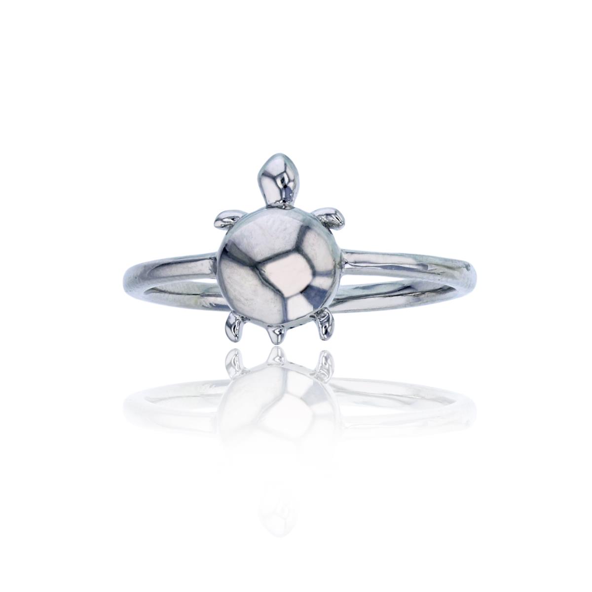 Sterling Silver Rhodium High Polished Turtle Fashion Ring