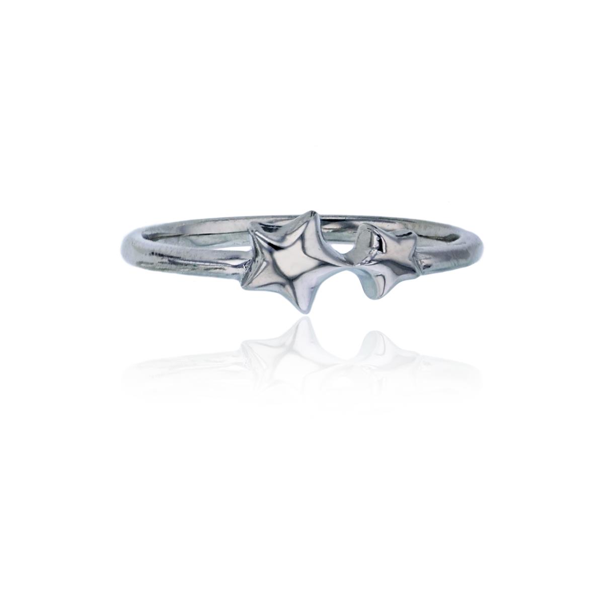 Sterling Silver Rhodium Polished Stars Fashion Ring