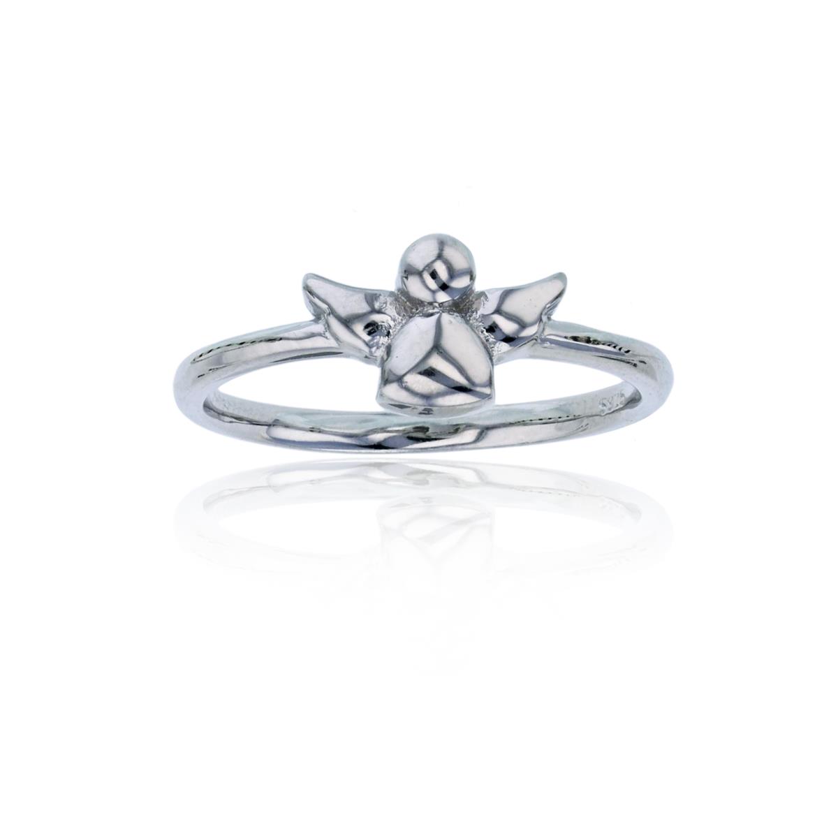Sterling Silver Rhodium Polished Angel Fashion Ring