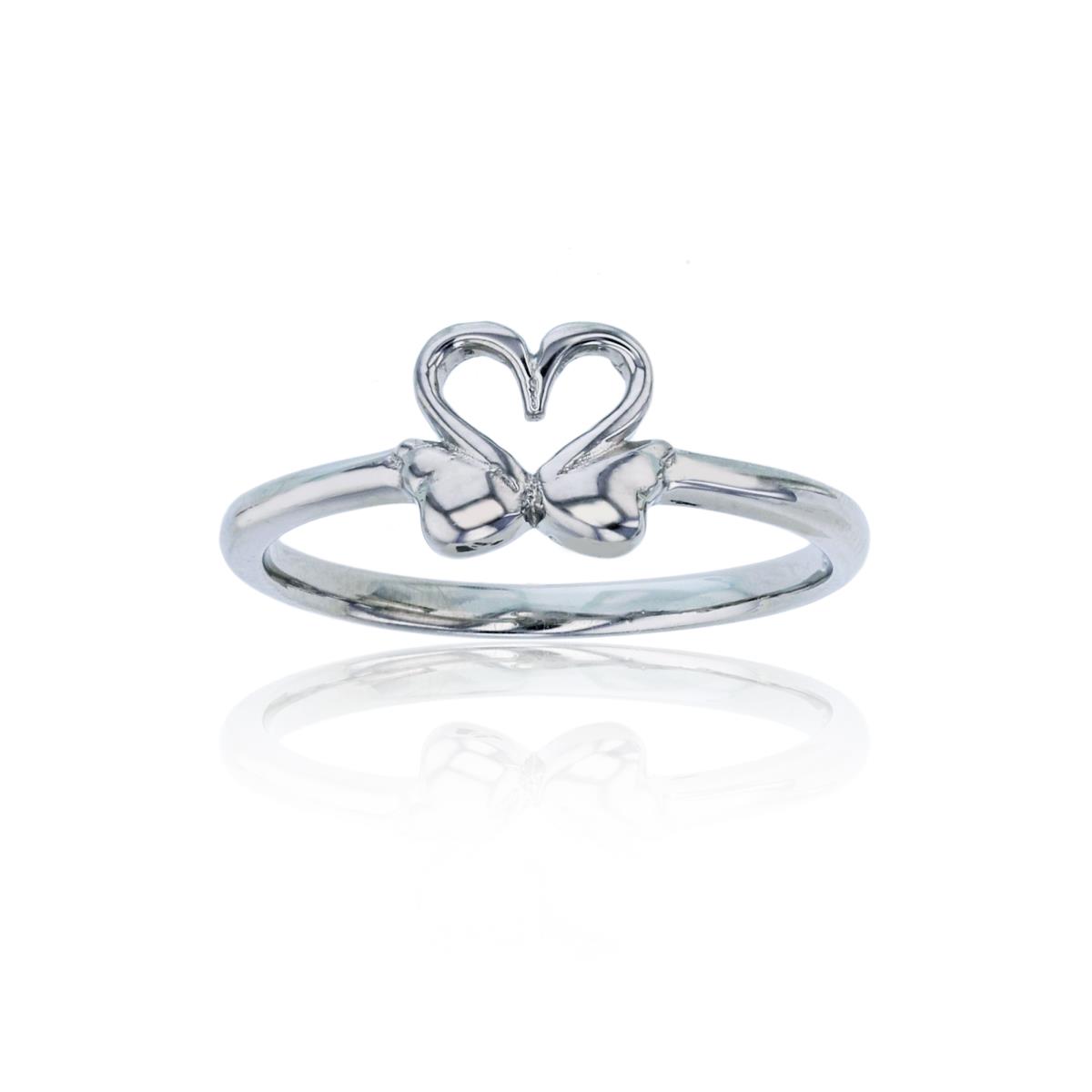 Sterling Silver Rhodium Polished Open Heart Fashion Ring