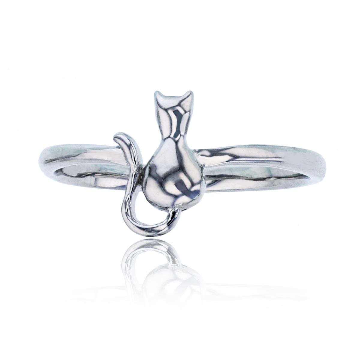 Sterling Silver Rhodium Polished Cat Fashion Ring
