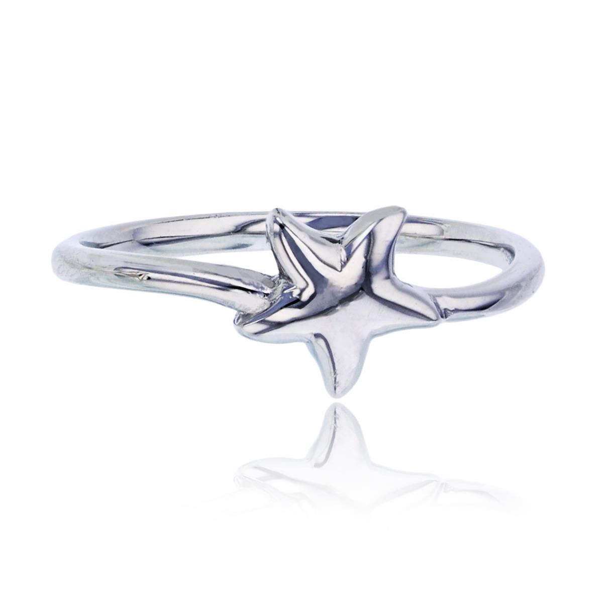 Sterling Silver Rhodium Polished Star Fashion Ring