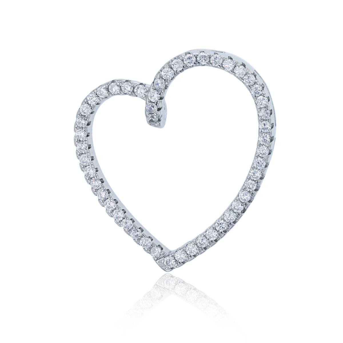 Sterling Silver Rhodium Pave Open Heart Hidden Bail Pendant