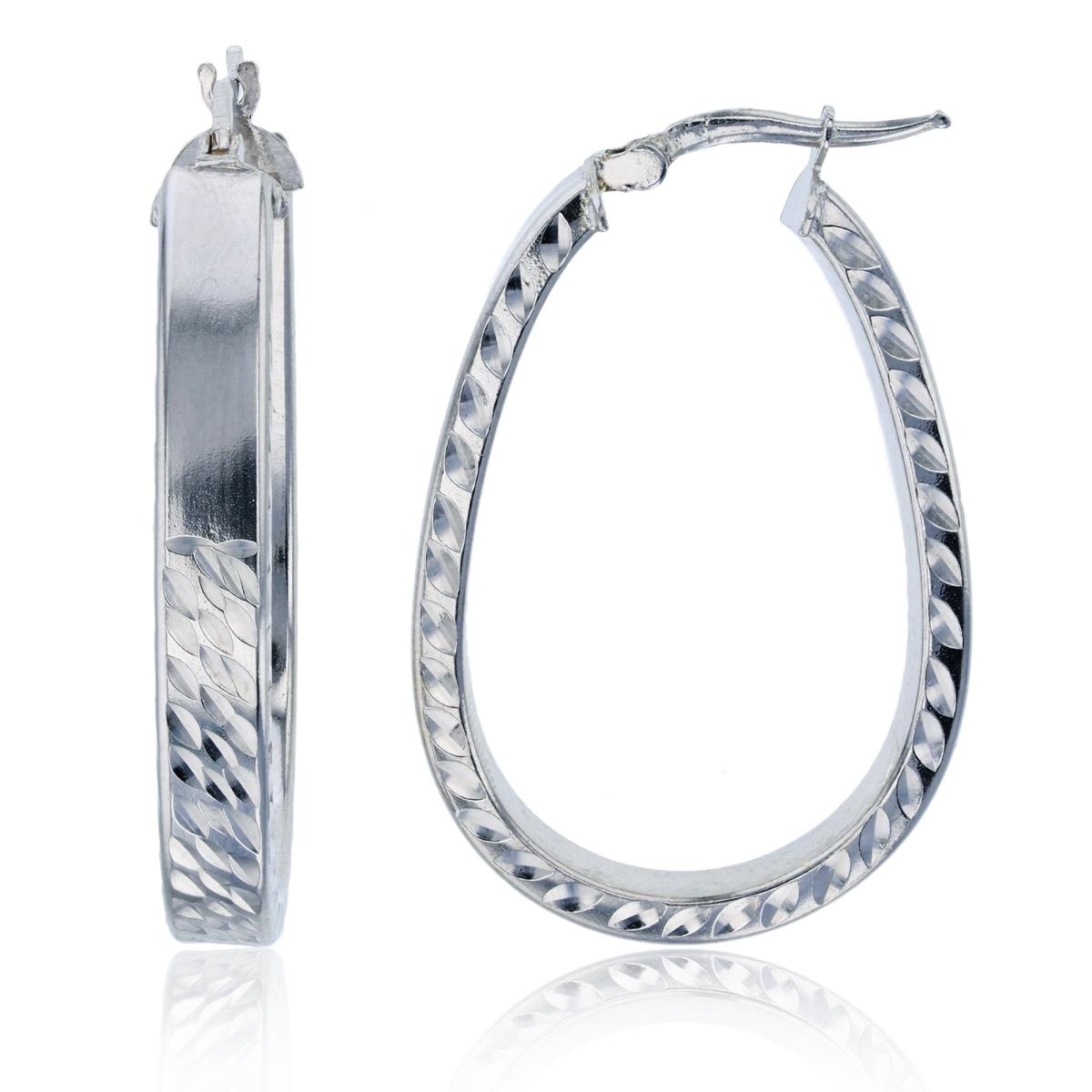 Sterling Silver Rhodium 35x4mm DC Pear Shaped Hoop Earring