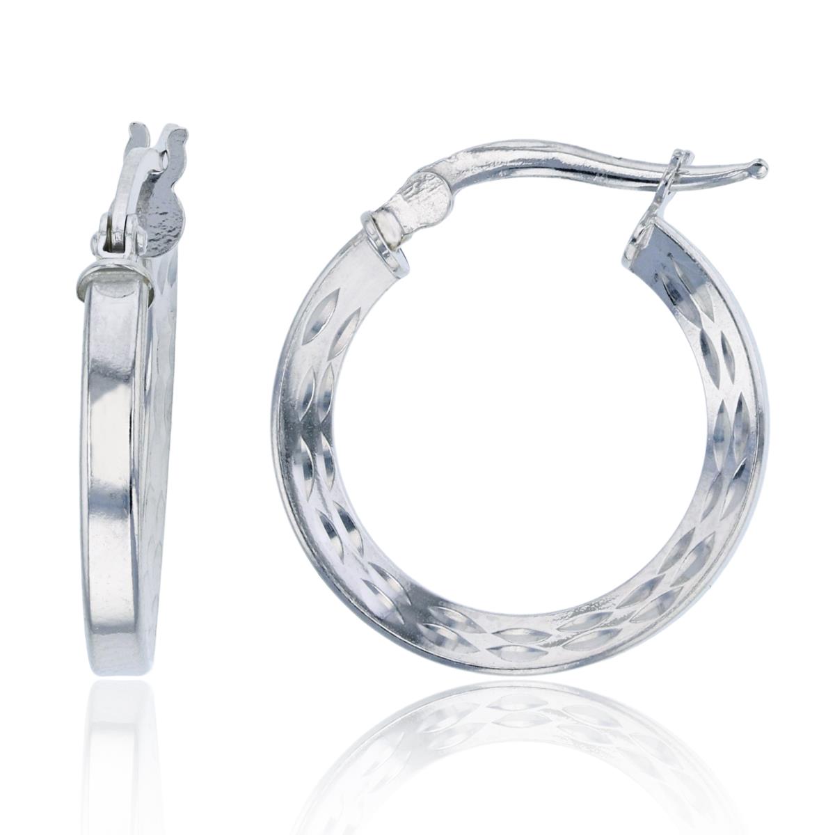 Sterling Silver Rhodium 20x3mm 2-Row Diamond Cut & Polished Hoop Earring