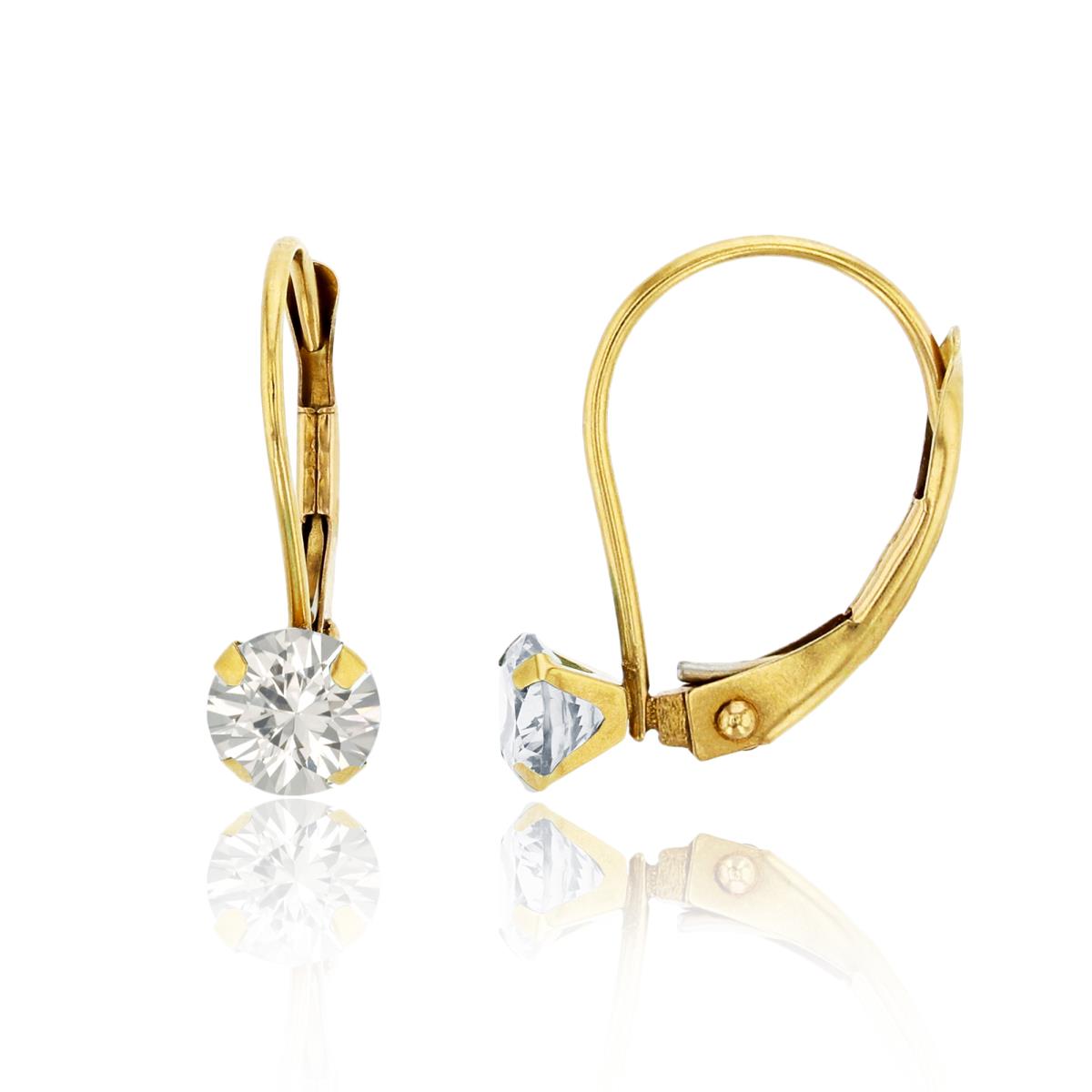 14K Yellow Gold 4.00mm Round White Sapphire Martini Leverback Earring