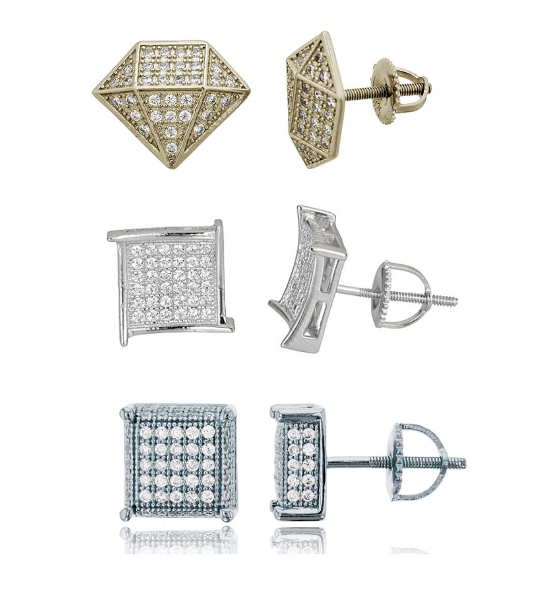 Sterling Silver Micropave Diamond, Square, Prong Square Stud Set