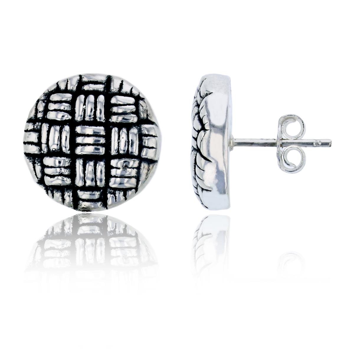 Sterling Silver Oxidized Electroformed Basketweave Circle Stud Earring