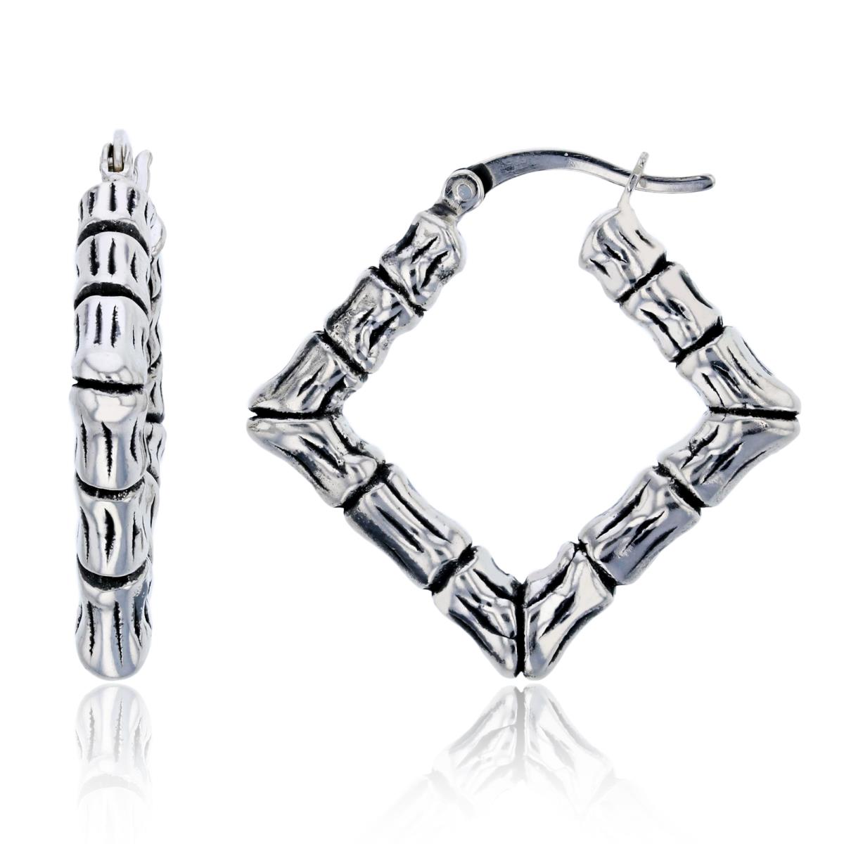 Sterling Silver Oxidized Electroformed Textured Segmented Squared Hoop Earring