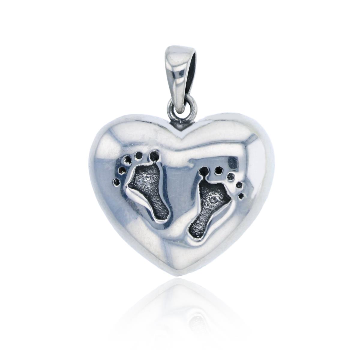 Sterling Silver Oxidized Electroformed Baby Footsteps Heart Pendant