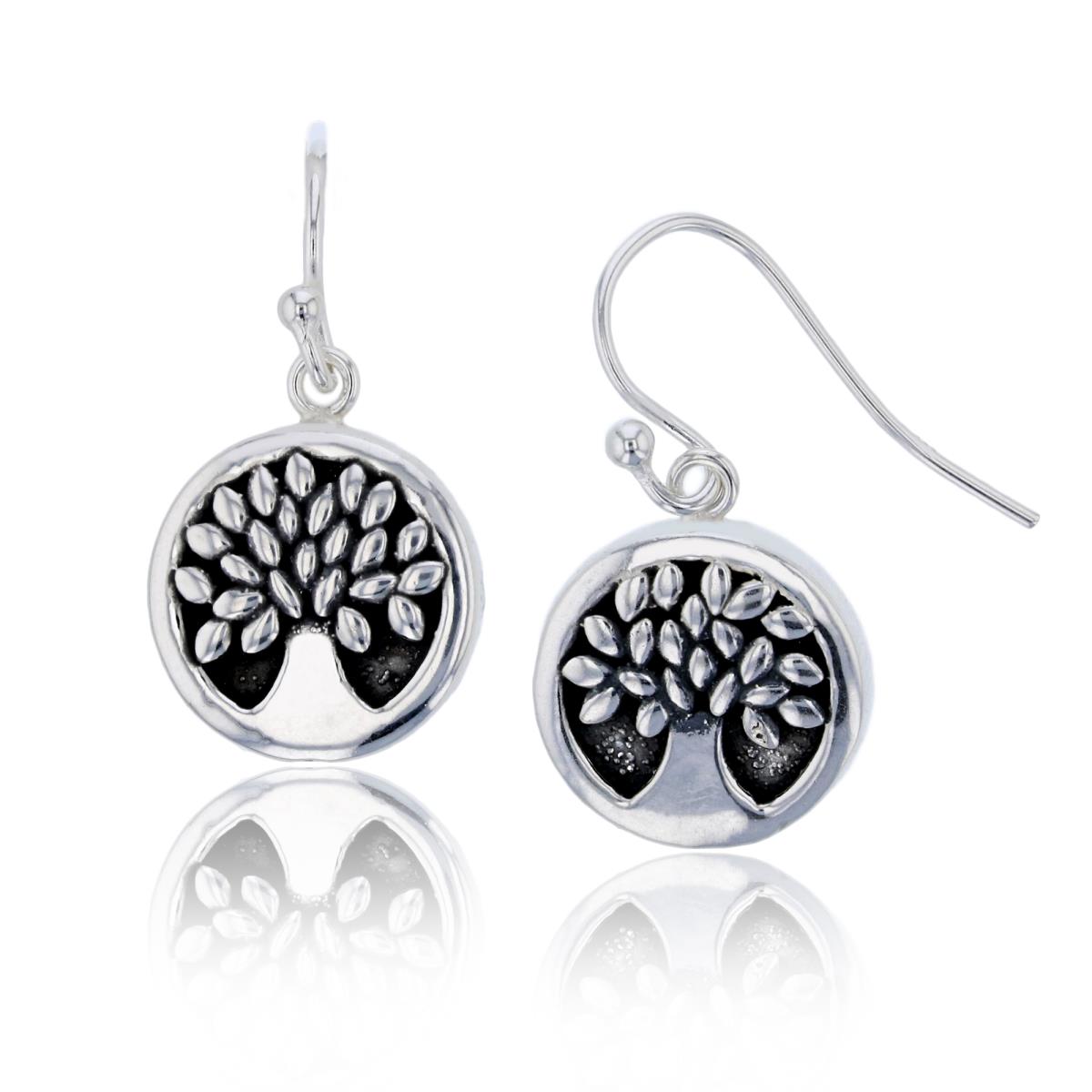 Sterling Silver Oxidized Electroformed Tree Of Life Circle Dangling Earring