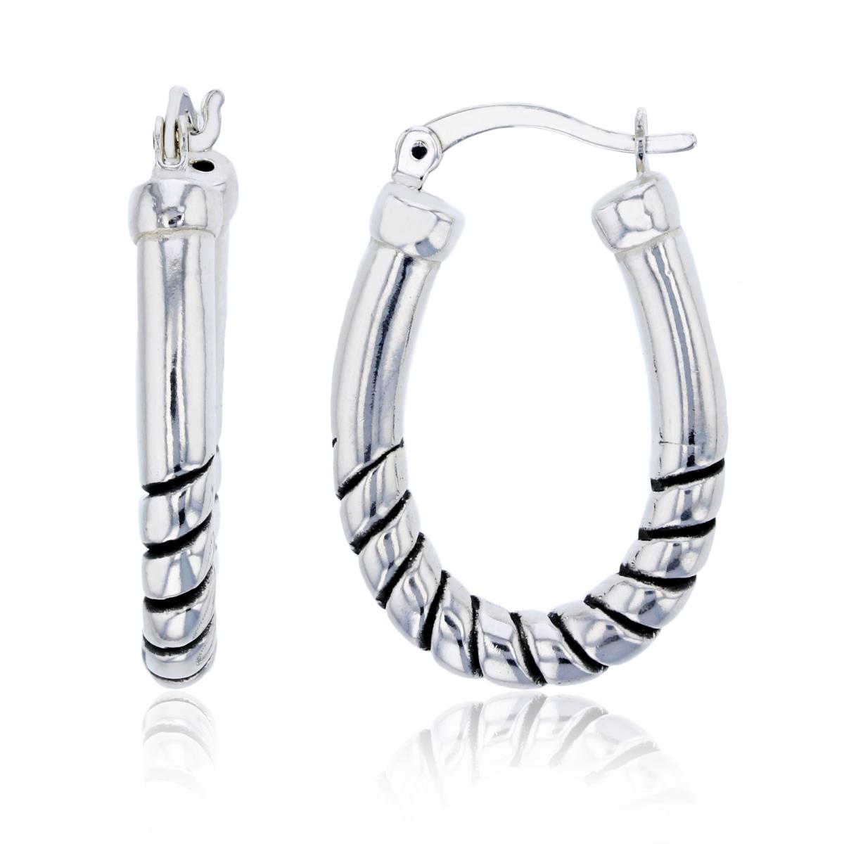Sterling Silver Oxidized Electroformed High Polished Half Twisted Hoop Earring