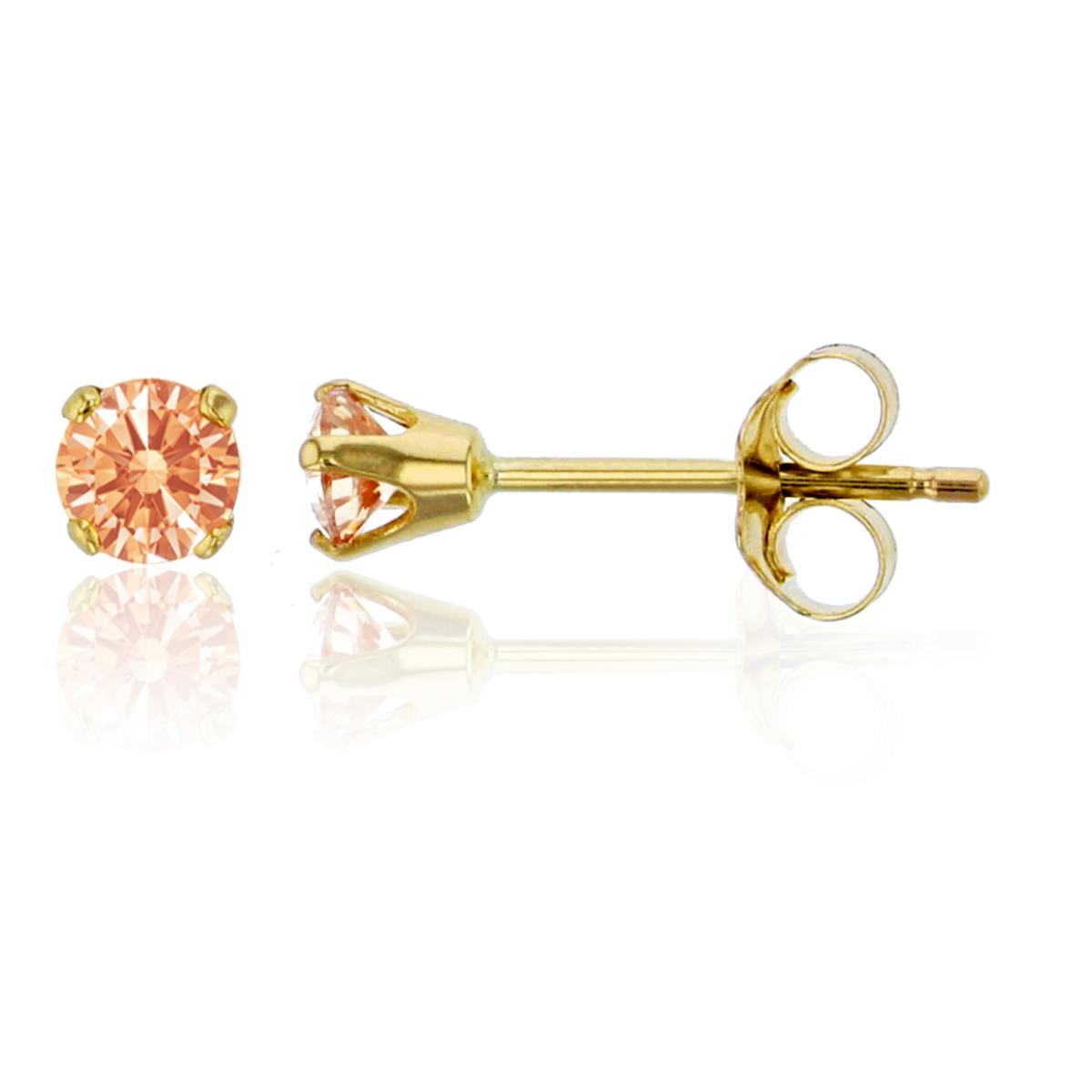 14K Yellow Gold 3.00mm Rd  Amber Swarovski Zirconia 4-Prong Die Struck Earring