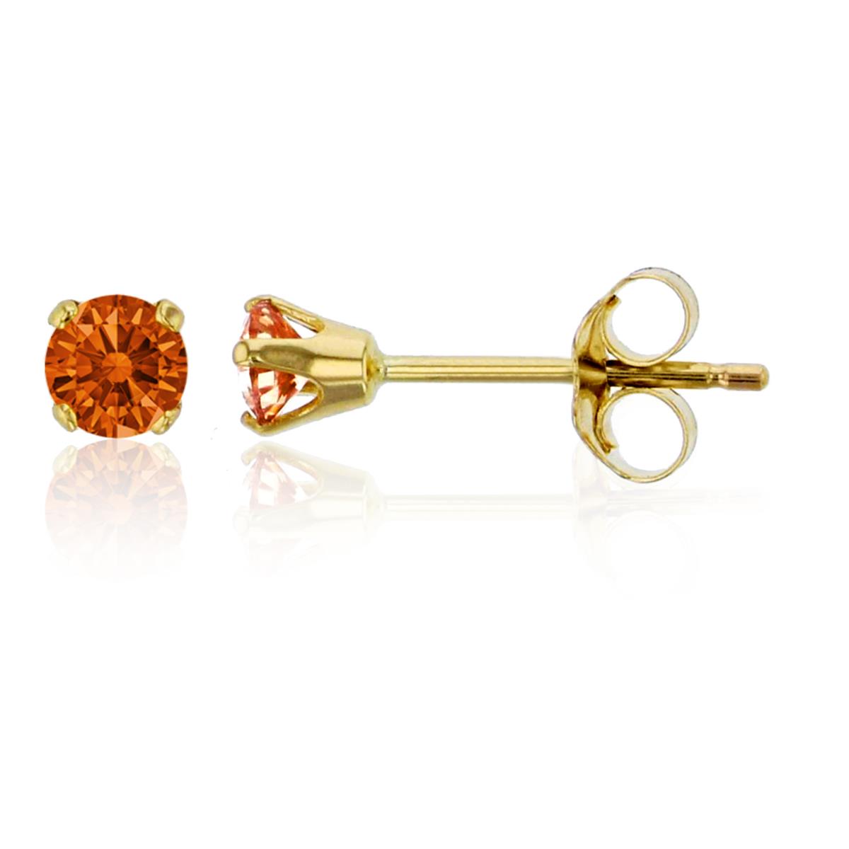 14K Yellow Gold 3.00mm Rd  Caramel Swarovski Zirconia 4-Prong Die Struck Earring