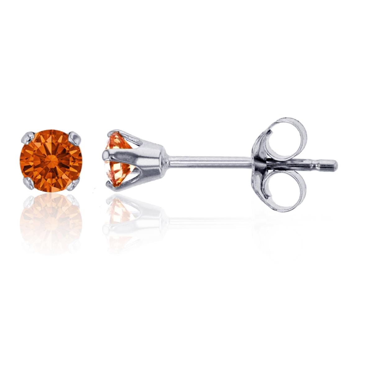 14K White Gold 3.00mm Rd  Caramel Swarovski Zirconia 4-Prong Die Struck Earring