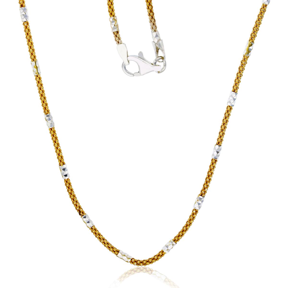 Sterling Silver Yellow & White 1.80mm Diamond Cut Station 18" Popcorn Chain Necklace