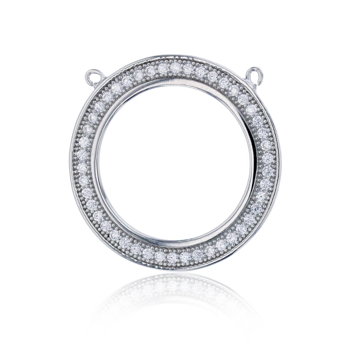 Sterling Silver Rhodium Pave Open Circle Pendant