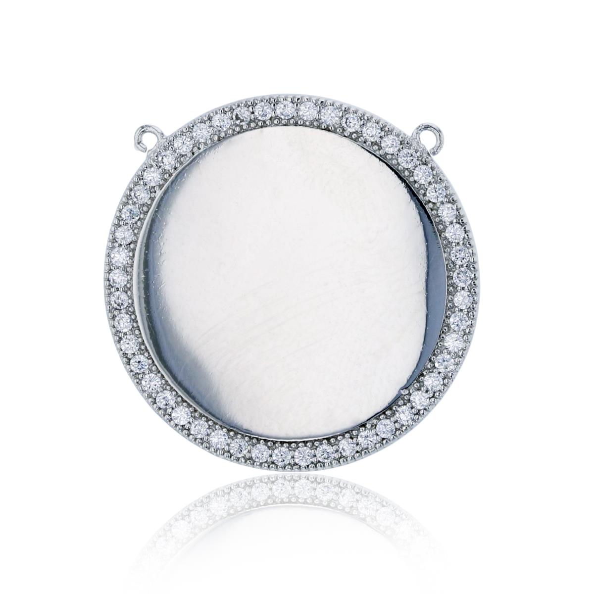 Sterling Silver Rhodium Pave Reflection Circle Pendant