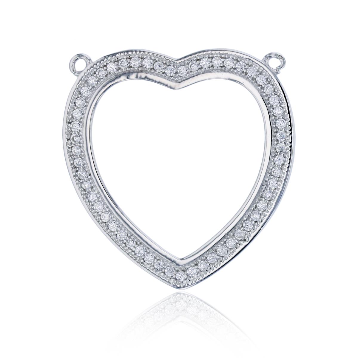 Sterling Silver Rhodium Pave Open Heart Pendant
