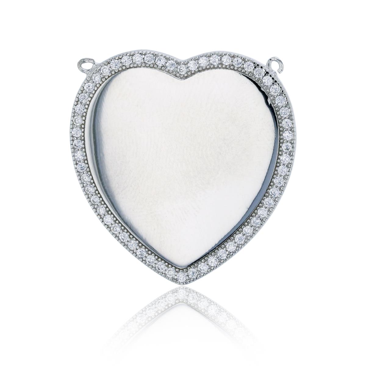 Sterling Silver Rhodium Pave Reflection Heart Pendant