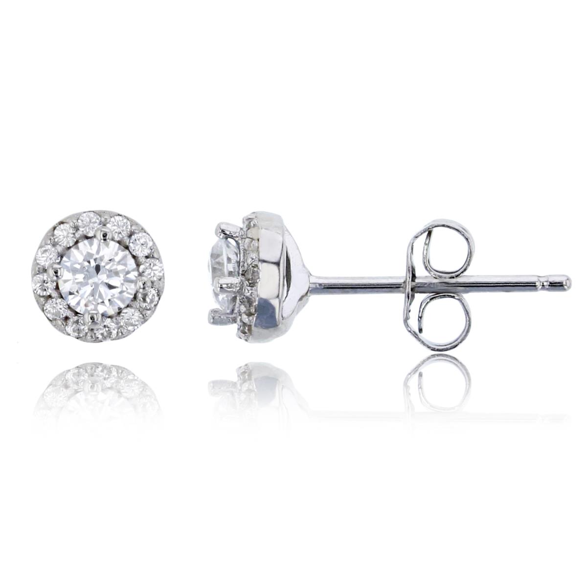 Sterling Silver Rhodium 3.5mm Round Cut Halo Stud Earring