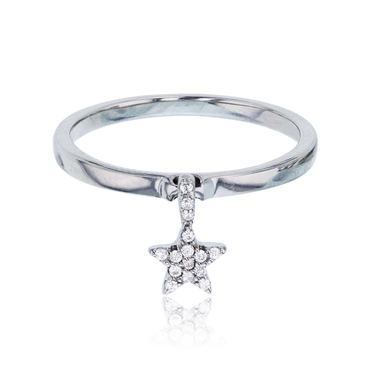 Sterling Silver Rhodium Micropave Star Dangling Fashion Ring