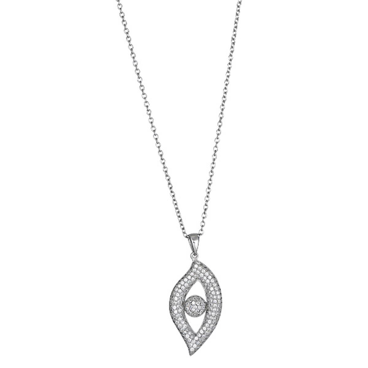 Sterling Silver Rhodium Evil Eye 24" Sparkle Chain Necklace