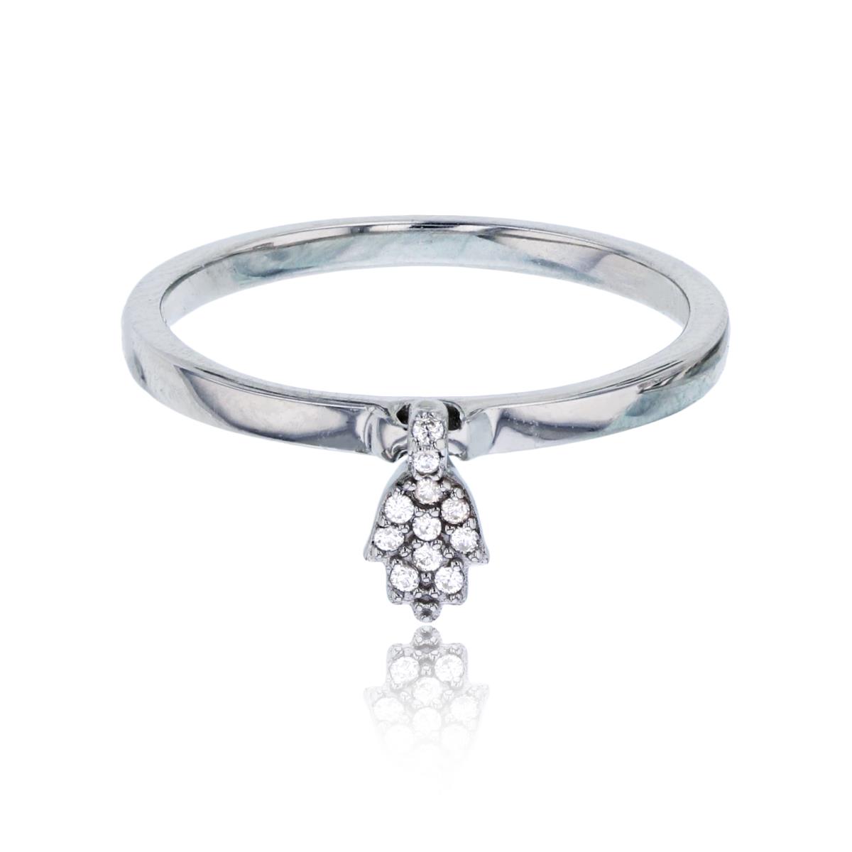 Sterling Silver Rhodium Micropave Hamsa Dangling Fashion Ring