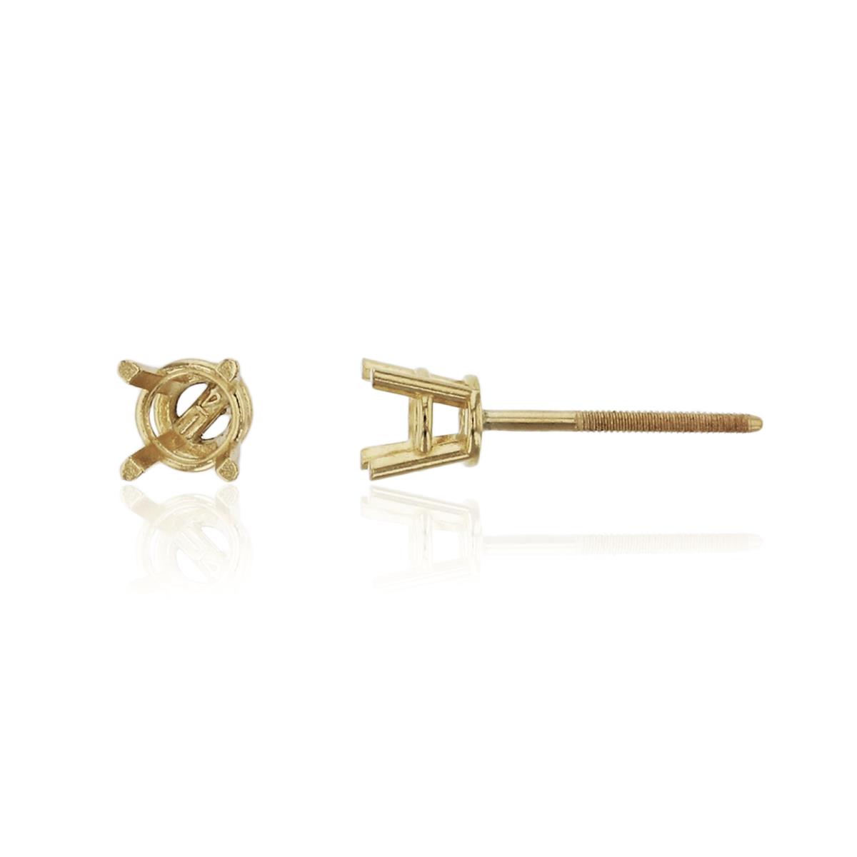 14K Yellow Gold 4mm Rd 4-Prong Casting Basket Stud Earring Finding (PC)
