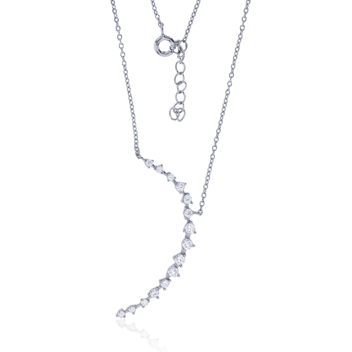 Sterling Silver Rhodium 42x3mm Pave Crescent Moon 17"+1" Necklace