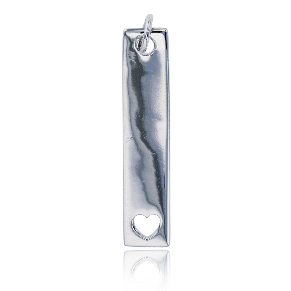 Sterling Silver Rhodium 36x7mm High Polished Elongated Heart Bar Pendant